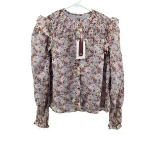 Udel NY Womens Grey‎ Floral Chiffon Blouse NWT Size Small